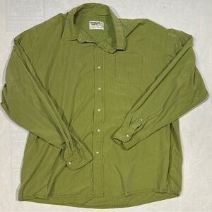 100% Cotton Wrangler Olive Green striped Men's XXL Casual Button Down Shirt
